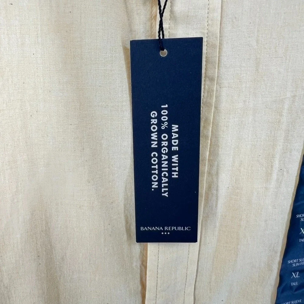 Banana Republic Shirt Men XL Tall Yellow Organic Cotton Slim Fit Beach Preppy